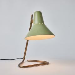 Giuseppe Ostuni 1960s Giuseppe Ostuni Green Metal and Brass Table Lamp for O Luce - 3099833