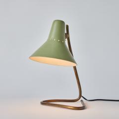 Giuseppe Ostuni 1960s Giuseppe Ostuni Green Metal and Brass Table Lamp for O Luce - 3099837