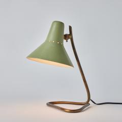 Giuseppe Ostuni 1960s Giuseppe Ostuni Green Metal and Brass Table Lamp for O Luce - 3099838