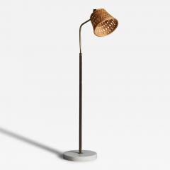 Giuseppe Ostuni Floor Lamp with Brass Marble and Rattan Italy 1950s - 4771556