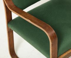 Giuseppe Pagano Pogatschnig Curved Laminated Green Cashmere Armchair by Giuseppe Pagano Italy c 1940s - 2280644