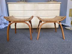 Giuseppe Pagano Pogatschnig Pair of Wood and Rattan Taurus Stools Italy 1960s - 1808895