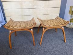 Giuseppe Pagano Pogatschnig Pair of Wood and Rattan Taurus Stools Italy 1960s - 1808896