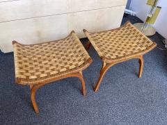 Giuseppe Pagano Pogatschnig Pair of Wood and Rattan Taurus Stools Italy 1960s - 1808902