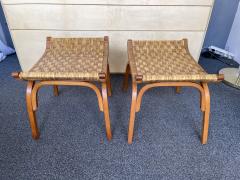 Giuseppe Pagano Pogatschnig Pair of Wood and Rattan Taurus Stools Italy 1960s - 1808903