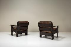 Giuseppe Rivadossi Set of Two Armchairs by Giuseppe Rivadossi in Leather and Slavonian Oak - 3904473