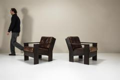 Giuseppe Rivadossi Set of Two Armchairs by Giuseppe Rivadossi in Leather and Slavonian Oak - 3904474