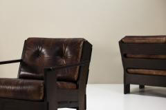 Giuseppe Rivadossi Set of Two Armchairs by Giuseppe Rivadossi in Leather and Slavonian Oak - 3904475