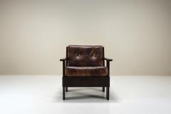 Giuseppe Rivadossi Set of Two Armchairs by Giuseppe Rivadossi in Leather and Slavonian Oak - 3904476