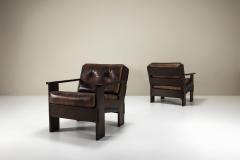 Giuseppe Rivadossi Set of Two Armchairs by Giuseppe Rivadossi in Leather and Slavonian Oak - 3904477