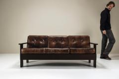 Giuseppe Rivadossi Three seater Sofa by Giuseppe Rivadossi in Slavonian Oak and Leather - 3966652