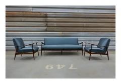 Giuseppe Scapinelli Brazilian Modern Armchairs in Hardwood and Blue Fabric Giuseppe Scapinelli - 3357346