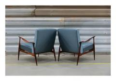 Giuseppe Scapinelli Brazilian Modern Armchairs in Hardwood and Blue Fabric Giuseppe Scapinelli - 3357348