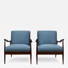 Giuseppe Scapinelli Brazilian Modern Armchairs in Hardwood and Blue Fabric Giuseppe Scapinelli - 3364472