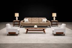 Giuseppe Scapinelli Brazilian Modern Coffee Table in Caviuna wood Ros Portuguese Marble Top - 4531147