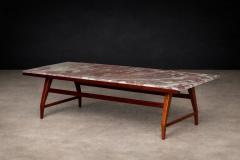 Giuseppe Scapinelli Brazilian Modern Coffee Table in Caviuna wood Ros Portuguese Marble Top - 4531151