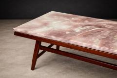 Giuseppe Scapinelli Brazilian Modern Coffee Table in Caviuna wood Ros Portuguese Marble Top - 4531152