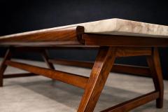 Giuseppe Scapinelli Brazilian Modern Coffee Table in Caviuna wood Ros Portuguese Marble Top - 4531154