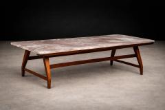 Giuseppe Scapinelli Brazilian Modern Coffee Table in Caviuna wood Ros Portuguese Marble Top - 4531155