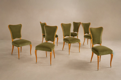 Giuseppe Scapinelli Brazilian Modern Set of Eight Dining Chairs in Pau Marfim and Olive Green Mohair - 4698935