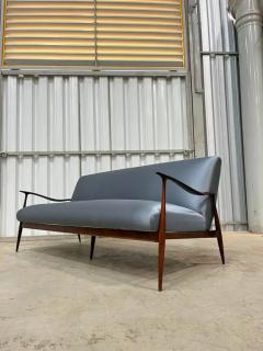 Giuseppe Scapinelli Brazilian Modern Sofa in Hardwood and Blue Fabric by Giuseppe Scapinelli 1950 - 3716514