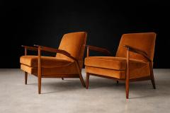 Giuseppe Scapinelli Giuseppe Scapinelli Pair of Armchairs in Cavi na Burnt Caramel Mohair Velvet - 4526640