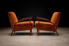 Giuseppe Scapinelli Giuseppe Scapinelli Pair of Armchairs in Cavi na Burnt Caramel Mohair Velvet - 4526642