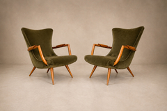 Giuseppe Scapinelli Giuseppe Scapinelli Sculptural Cavi na Olive Green Mohair Armchairs - 4763767