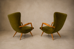 Giuseppe Scapinelli Giuseppe Scapinelli Sculptural Cavi na Olive Green Mohair Armchairs - 4763771