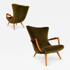 Giuseppe Scapinelli Giuseppe Scapinelli Sculptural Cavi na Olive Green Mohair Armchairs - 4777016