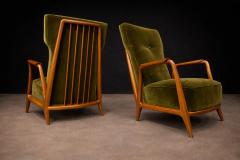 Giuseppe Scapinelli Pair of Armchairs in Pau Marfim Olive Green Mohair Giuseppe Scapinelli - 4549193