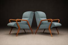 Giuseppe Scapinelli Scapinelli Armchairs Sculpted Cavi na Frames in Dusty Teal Velvet Upholstery - 4586251