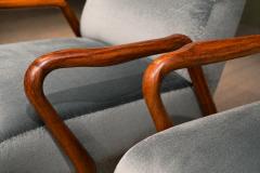 Giuseppe Scapinelli Scapinelli Armchairs Sculpted Cavi na Frames in Dusty Teal Velvet Upholstery - 4586254
