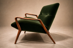 Giuseppe Scapinelli Sculptural Sofa in Solid Cavi na Deep Evergreen Italian Mohair Velvet - 4692711