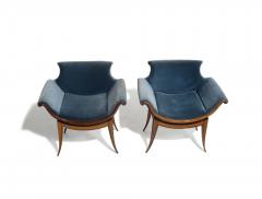 Giuseppe Scapinelli Unique Pair of Mid century Armchairs in Brazilian Caviuna and Blue Velvet - 2998770