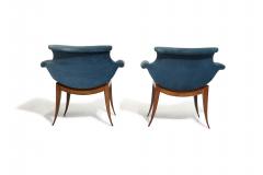 Giuseppe Scapinelli Unique Pair of Mid century Armchairs in Brazilian Caviuna and Blue Velvet - 2998774