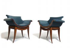 Giuseppe Scapinelli Unique Pair of Mid century Armchairs in Brazilian Caviuna and Blue Velvet - 2998775