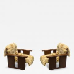 Giuseppe Terragni PAIR Italian Mid Century Rationalist Armchairs Sheepskin Coverings G Terragni - 4523678