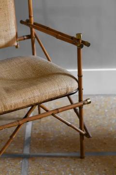 Giusto Puri Purini rattan armchair with brass details and rattan fabric cushions - 3575197
