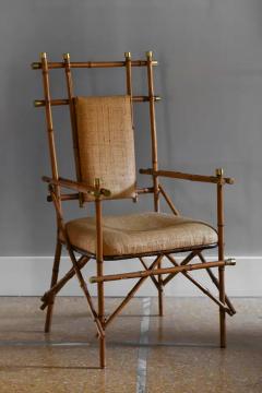 Giusto Puri Purini rattan armchair with brass details and rattan fabric cushions - 3575198
