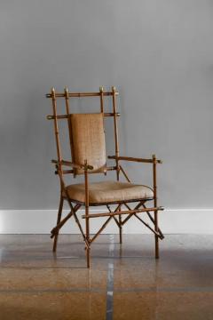 Giusto Puri Purini rattan armchair with brass details and rattan fabric cushions - 3575199