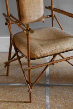 Giusto Puri Purini rattan armchair with brass details and rattan fabric cushions - 3575208