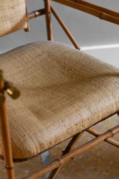 Giusto Puri Purini rattan armchair with brass details and rattan fabric cushions - 3575226