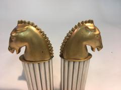 Glamorous Pair of Art Deco Bronze and Aluminum Horsehead Andirons - 430623