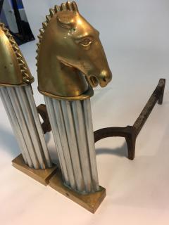 Glamorous Pair of Art Deco Bronze and Aluminum Horsehead Andirons - 430771