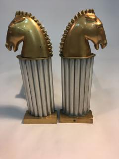 Glamorous Pair of Art Deco Bronze and Aluminum Horsehead Andirons - 430773
