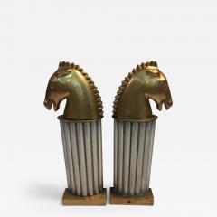 Glamorous Pair of Art Deco Bronze and Aluminum Horsehead Andirons - 432315