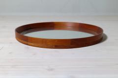 Glas Tr Hovmantorp Midcentury Round Mirror in Leather and Teak by Glas Tr Hovmantorp in Sweden - 2936785