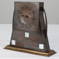 Glasgow School Patinated Brass Clock with Mother Of Pearl Inlaid Square Details - 4189525