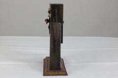 Glasgow School Patinated Brass Clock with Mother Of Pearl Inlaid Square Details - 4189526